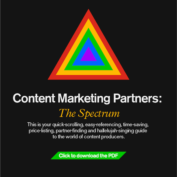 An infographic illustrating the landscape of content marketing partners, with examples and lists
