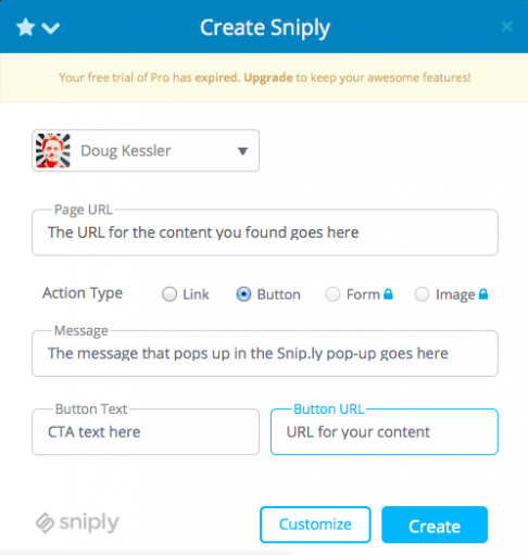 Sniply widget for B2B content marketing