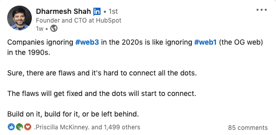 Dharmesh Shah'ın Web 3.0 hakkındaki tweet'i